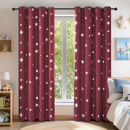 Deconovo ÖsenvorhängeLicht Blockieren Dekoschals Thermo gegen Kälte Dicke Thermovorhänge Blickdichte Vorhänge gardinen, 160x132 cm(HöhexBreite), Rot, 2er Set