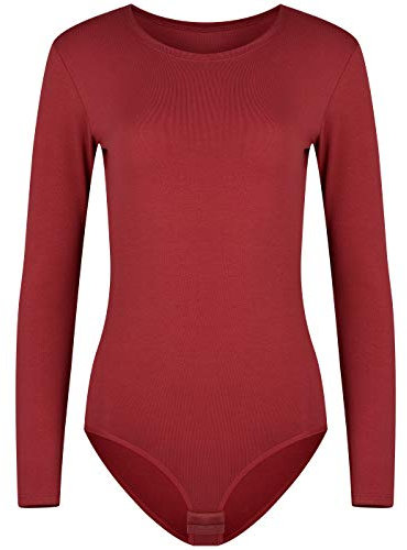 Evoni Damen-Body I Bodysuit mit Rundhals für Frauen I Langarm-Body in verschiedenen Farben I Optimale Alternative für Sport & Freizeit L Bordeaux