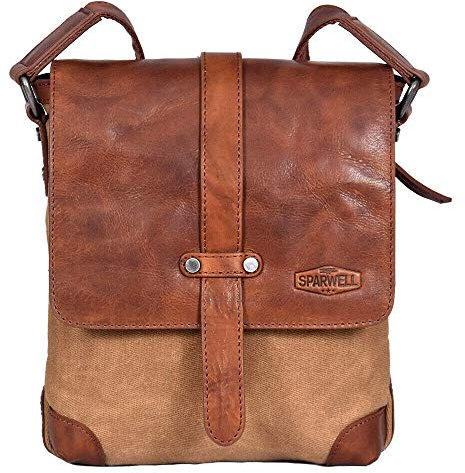 SPARWELL • Unisex Cross Body Bag aus hochwertigem Leder SW3281 (Cognac)