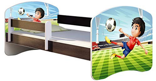 ACMA Kinderbett Jugendbett mit Einer Schublade und Matratze Wenge mit Rausfallschutz Lattenrost II 140x70 160x80 180x80 (13 Fußballer, 180x80)