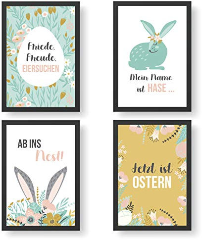 Papierdrachen 4 Premium Poster zu Ostern | DIN A4 | Wandbilder für Wohnzimmer und Küche - Frühling - hochwertige Kunstdrucke | Dekoration | Wandbild Set