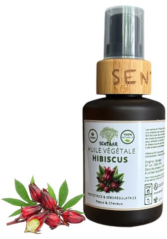 Huile Végétale Vierge d’Hibiscus – 100% Pure - Extraite à Froid – Hydrate et Protège Tous Type de Peaux –Actifs Anti-âge Naturels - Soin Après Soleil – 60 ml - Sentaar Cosmétique