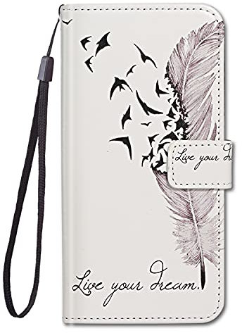 Hülle Leder für Samsung Galaxy A52 4G / 5G / A52S 5G Handyhülle, Schön Bunt Muster Klapphülle Lederhülle mit [360 Grad Stoßfestes] [Kartenfachr] Schutzhülle Klappbar Flip Case Cover - Violette Feder