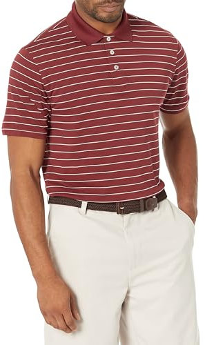 Amazon Essentials Men's Golf Polo Shirt, Short Sleeve, Slim-Fit, Quick-Dry, Burgundy Stripes, M