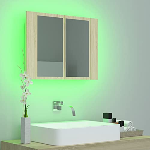 Tidyard Armoire de Salle de Bain à Miroir à LED,Meuble Miroir Salle de Bain,armoires murales Meuble Salle de Bain Miroir Mural Armoire de Toilettes avec lavabo Chêne Sonoma 60x12x45cm