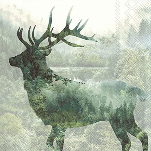 IHR - L 882000 - Papierservietten, Lunchservietten, 20 Stück, Hirsch, Magic Deer, grün, 33cm x 33cm, 3 lagig