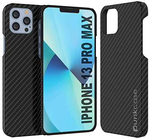 Punkcase Designed for iPhone 13 Pro Max Case [CarbonShield Series] Ultra Thin 2 Piece Dual Layer PU Leather Cover [Non Slip] W/PunkShield Screen Protector for iPhone 13 Pro Max (6.7) [Jet Black]