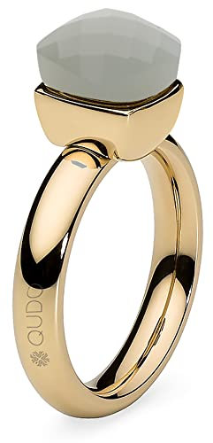 Qudo Firenze Edelstahl gold farbenem Ring mit light grey opal Stein (grau helll) (54)
