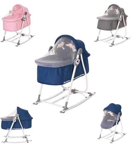 Lorelli Babywiege manuell Alicante 2 in 1 Babywippe Moskitonetz Sonnendach Gurt, Farbe:blau
