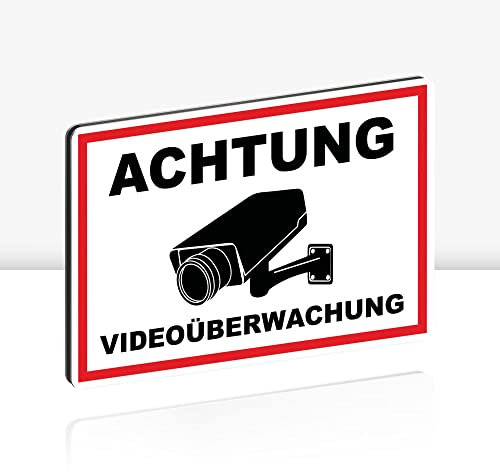 Achtung Videoüberwachung Schild 30 x 20 cm Alu 3mm Alu-Dibond stabile Aluminiumverbundplatte dieser Bereich wird überwacht Schild mit UV-Schutz von STROBO