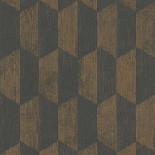 A.S. Création Geometrische Design Tapete Schwarz Bronze 385924 3D Grafik Vliestapete Küche 10,05x0,53m 385924