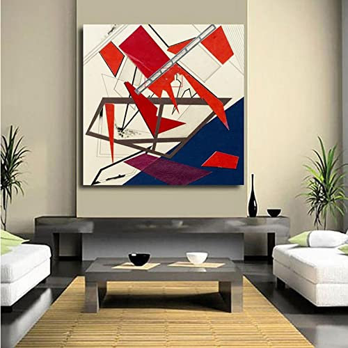 YMXCNM Ölbilder Auf Leinwand Handgemalt,100% Handgemalt Extra Groß Abstrakte Red Blue Dot Art Ölgemälde Auf Leinwand Wand Kunst Rahmenlose Bilddekoration Für Live Room Home, 130X130Cm (51.2X51.2Inch)