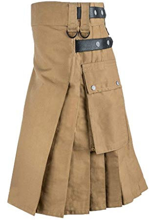 Kilt traditionnel, utilitaire, hommes, tendance, jupe écossaise, classique, rétro, jupe médiévale, jupe plissée, épissure, kilt écossais, C-1 kaki, XL