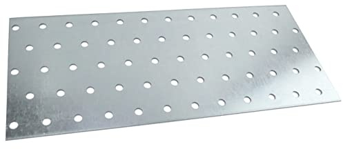 AERZETIX - C58429 - Juego de 4 Placas de montaje perforadas 100x240x2mm con 60 agujeros - en acero galvanizado Z275 - fijación de metal madera - color plata