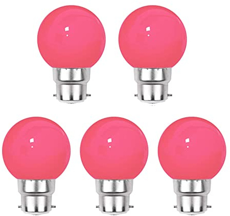 G.W.S® Pack of 5, B22 Bayonet 3W Pink, G45 LED Coloured Light Bulb, Garden Party Wedding Festoon Lights