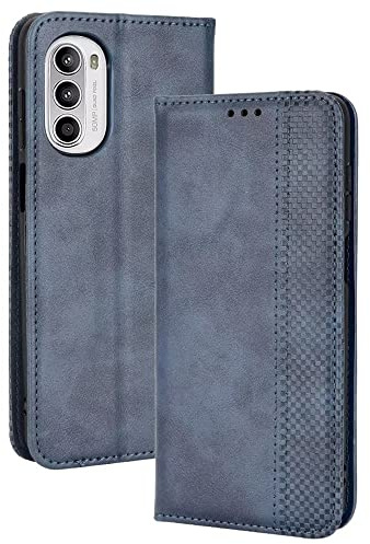 EASSGU Custodia per Motorola Moto g52 / Moto g82 5G (6.6 Inches) Pelle PU Flip Folio Cover con Interruttore Magnetico, [3 Slot Schede] [1 Portafoglio] Case - Blu
