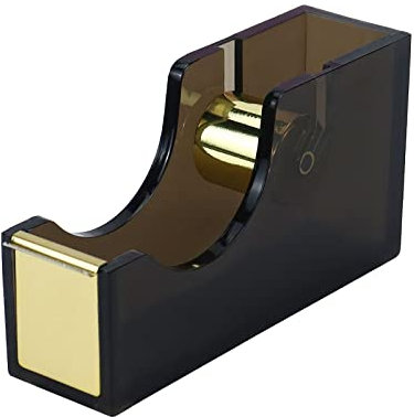 MultiBey Schwarz & Gold Klebebandabroller, schwarzer Acryl-Klebebandabroller, Schreibtisch, stilvoller Klebebandhalter, 2.5 cm Kern, schwarz und goldfarben, Zuhause, Büro (Klebebandabroller)
