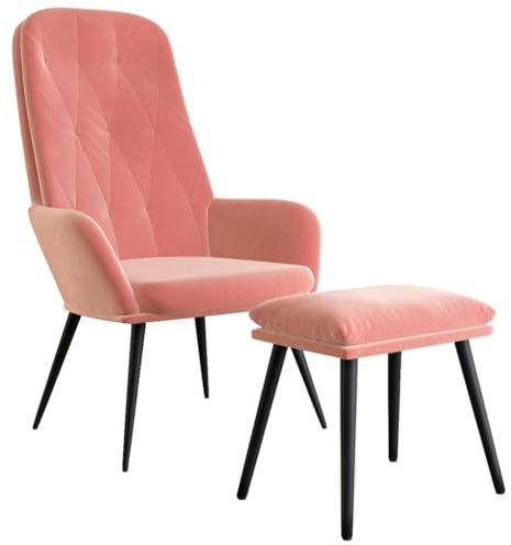 vidaXL Relaxsessel mit Hocker, Sessel mit Armlehne, Fernsehsessel Polsterstuhl Metallgestell, Polstersessel Lesesessel Wohnzimmer, Rosa Samt
