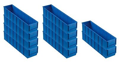 SparSet 10x Blaue Industriebox 400 S | HxBxT 8,1x9,1x40cm | 2,2 Liter | Sichtlagerkasten, Sortimentskasten, Sortimentsbox, Kleinteilebox