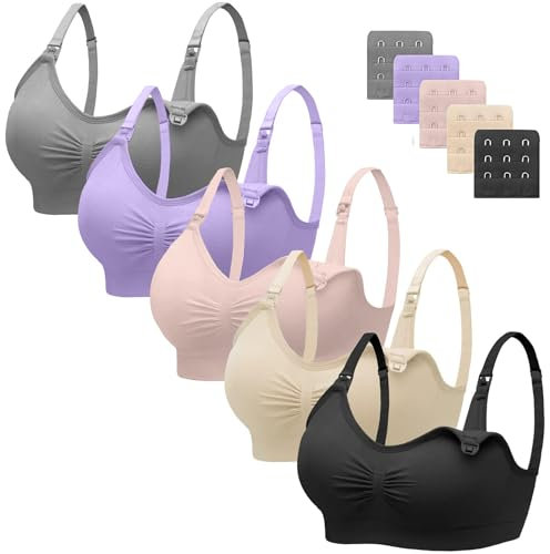 HBselect 5 Pezzi Reggiseno Allattamento Senza Cuciture Reggiseni Allattamento Reggiseno Premaman Morbido con Estensioni Extra del, Reggiseno Gravidanza Senza Ferretto per Le Donna