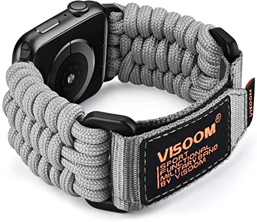 VISOOM Nylon Sport Armband Kompatibel mit Apple Watch 49mm 46mm 45mm 44mm 42mm Herren, Rugged Gewebtes Klettverschluss Loop Sportarmband iWatch Ultra Series 10 9 8 7 6 5 4 3 2 1 SE- Grey-groß