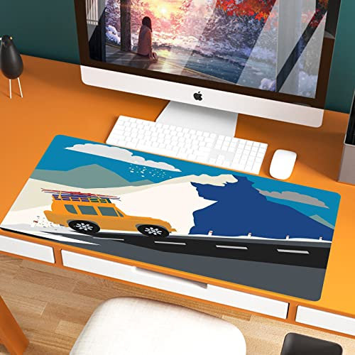 XXL Speed Gaming Mauspad 800 x 400mm,Entdecken Sie, Wintersaison Design Mountain Road Ski Urlaub unter dem Motto Car,XXL Mousepad - Tischunterlage Large Size - verbessert Präzision und Geschwindigkeit