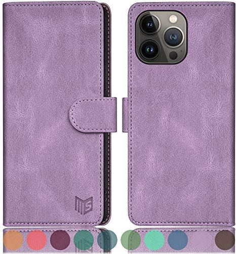 SUANPOT Cover per iPhone 12/12 Pro 6,1 pollici Blocco RFID Portafoglio Slot CarteSupporto Cellulare Magnetica custodia Pelle Sintetica Cover per apple 12 Viola Lilla
