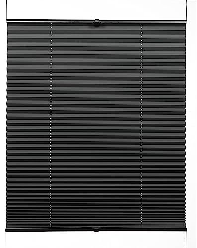 GARDINIA Plissee Concept Thermo-Abdunklung, Blick-und lichtundurchlässiges Faltrollo, Alle Montage-Teile inklusive, Plissee verspannt mit Zwei Bedienschienen, Schwarz, 40 x 130 cm