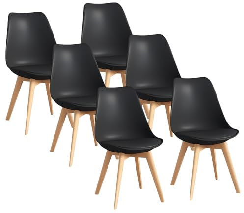 BOLLI Chaises de Salle à Manger Scandinave Lot de 6, Chaise de Cuisine, Idéal pour Salle à Manger, Salon, Chambre à Coucher (Tulipe, Noir)