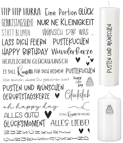 Fräulein Lotti | Wasserschiebefolie fuer Kerzen - Thema: Geburtstag | Tattoofolie | schwarz DIN A4