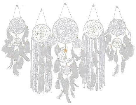 UIYIHIF 5er-Pack Extra Große Traumfänger, Makramee-Wandbehang, Dekoration, Handgefertigt, Traditionelle Federn, Traumfänger für Kinder und Erwachsene, Kreative Heimdekoration, Boho-Ornament,(Weiss)