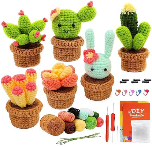 YosaiHom Häkelset für Anfänger, 6er-Pack Häkel-Starter-Set mit Schritt-für-Schritt-Video-Tutorials, DIY-Strickbedarf, Häkelpflanzen-Set für Erwachsene, Mutter und Mädchen