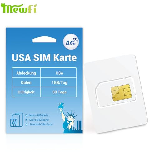 USA SIM Karte 30 Tage 1GB/Tag, unbegrenzte Geschwindigkeit, Aufbrauchen und Trennen, Aktivierung erforderlich, nur Daten 3-in-1 SIM-Karte, 4G LTE Internetzugang