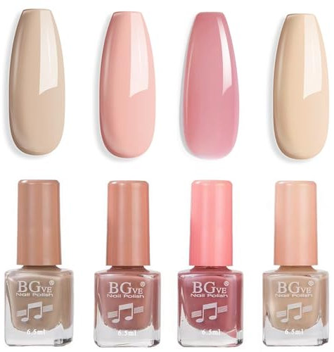 Nail Polish Set - Nude Nail Varnish - 4PCS Quick Dry Nude Pink Nail Varnish - Long Lasting French Manicure Nail Polish - Nail Starter Kit 2024 Spring Serise Gift for Woman - No Need Cure nude