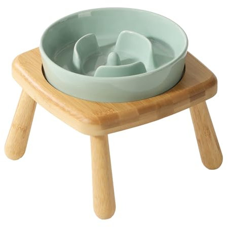 Havniva Ceramic Dog Slow Feeding Bowl with Stand, Raised Dog Food Bowl for Small and Medium Dogs (1 x Light Green + Chair Stand, 15.5 cm)