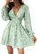 CUPSHE Women's Lace Mini Dress Long Sleeve Floral Print A Line Dress for Party Bodycon Dress Light Green XL