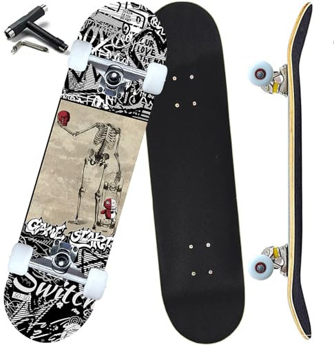 ANYFUN Pro Skateboards für Anfänger, Mädchen, Jungen, Kinder, Jugendliche, Erwachsene, 78,7 x 20,3 cm, 7 Schichten, kanadischer Ahorn, Doppel-Kick-Deck (Terror)