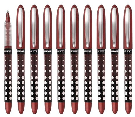 Westcott PULSAR Tintenroller Rot 10 Stück | Vorteilspack Korrekturstift Rollerball Pen rote Tinte | präzise 0,5 mm Strichstärke, transp. Füllstandsanzeige, Kapillartechnologie | E-730631 00