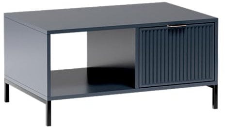 Lomadox Couchtisch in Indigo blau mit Rillenoptik Wohnzimmertisch eckig 90 cm mit Schublade modern Stauraum Beistelltisch
