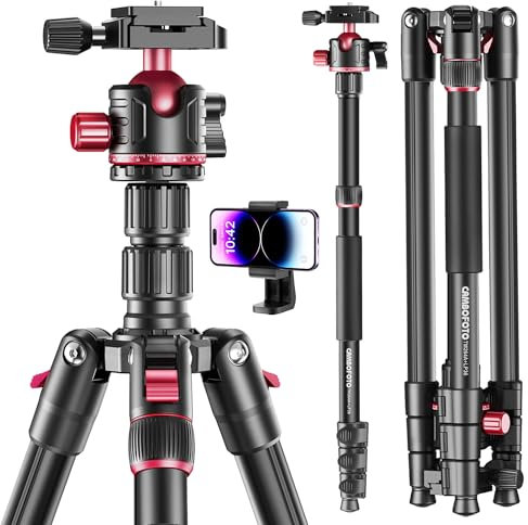 CAMBOFOTO 200cm Kamerastativ, 360°-Kugelkopf, professionelles Aluminium Stativ und Einbeinstativ mit Tragetasche, kompatibel mit Canon (Gewicht 1,5 kg, 6,8 kg Tragkraft)