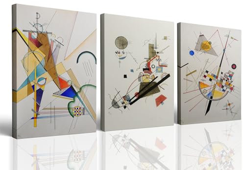 Gerahmte Wassily Kandinsky Leinwand-Kunstdrucke, 3er-Set Vintage-Poster, Bilder, ästhetische Gemälde für Wohnzimmer, Schlafzimmer, Büro, Wanddekoration mit Holzrahmen
