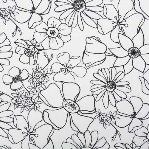 SCHÖNER LEBEN. Baumwollstoff Ausmalstoff LYCOLIA Blumen Blüten weiß schwarz 1,5m Breite