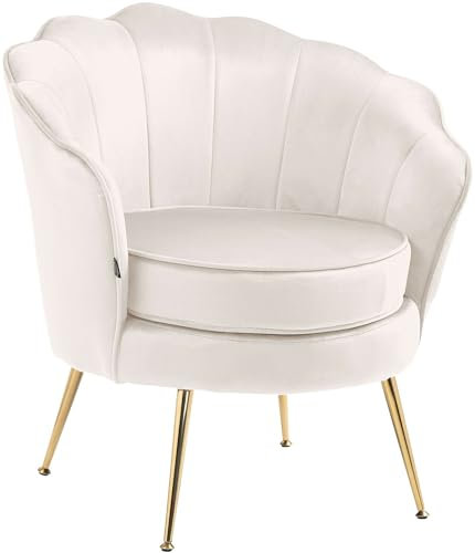 CLP Sessel Rosita I Polsterstuhl Mit Samt-Bezug I Gold-Farbiges Metallgestell, Farbe:Creme