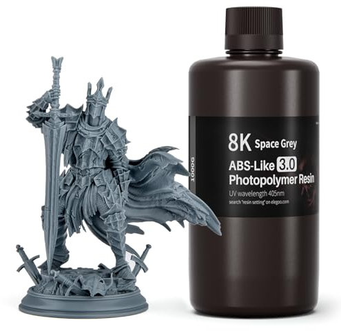 ELEGOO Upgraded 8K ABS-Like 3.0 Resin Space Grau 1000g, Hohe Zähigkeit, Schnellhärtendes 405nm LCD UV-Härtungsharz für 8K/12K/14K MSLA/DLP/LCD 3D Drucker