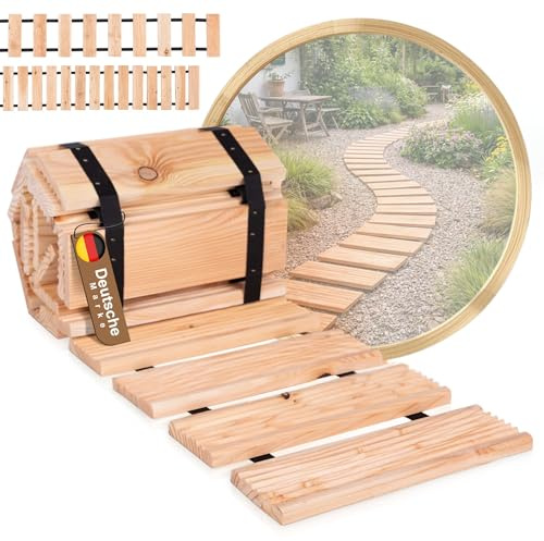 BooGardi Rollweg aus Lärche in 6 Größen 250cm lang · 30cm / 40cm / 50cm breit · 40cm Lattenabstand 3,6cm · Holzweg zum Ausrollen · Holztritt Gartenweg
