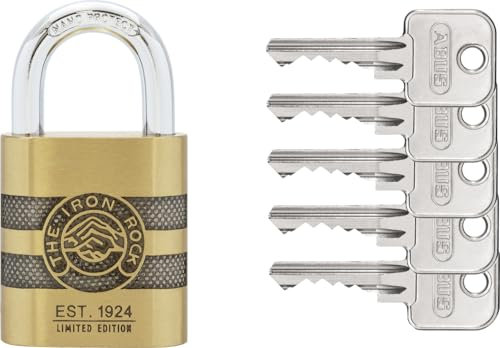 ABUS IRON ROCK 83/45 - Candado de latón con 5 llaves contra grillete de acero endurecido, nano protect, resistente a la intemperie, nivel 8