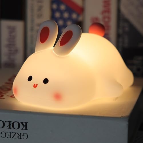 YISUN Bunny Nachtlicht Kinder Erwachsener, Silikon Night Light Dimmbar, Touch-Steuerung Nachttischlampe, Wiederaufladbare Timing Hase Nachtlicht für Schlafzimmer Deko Wohnzimmer Büro Camping