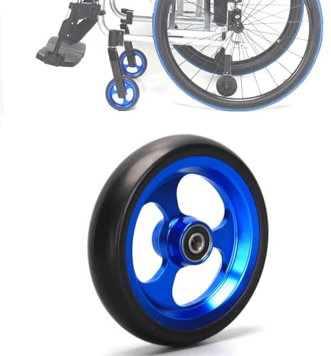 2 Stück 5-Zoll Blaue Rollstuhl-Vorderräder Ersatz, 8mm Lager Solide Polyurethan-Reifen Für Sport-Rollstuhl, Aluminiumfelge