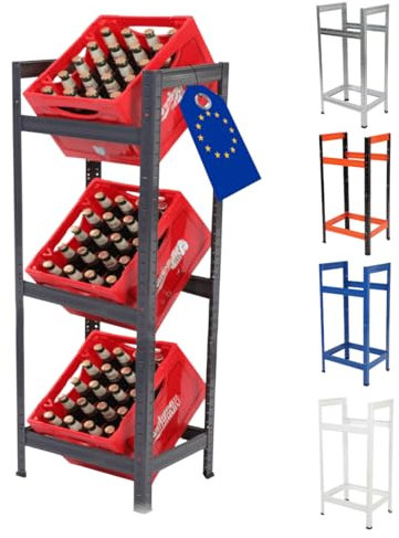 MODO24 Getränkekistenregal Helios Metall, Stabil, Kistenregal für 3 Kisten, Getränkeregal, Kistenständer, Freistehend, Kistenhalter, Kellerregal, Lagerregal, Abmessungen 107x50x30 cm, Grau