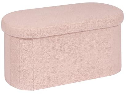 Bonlife Folding Ottoman Storage Bench,Boucle Footstool Oval, End of Bed Stool, Ideal for Living Room, Bedroom,76x38x38cm,Pink